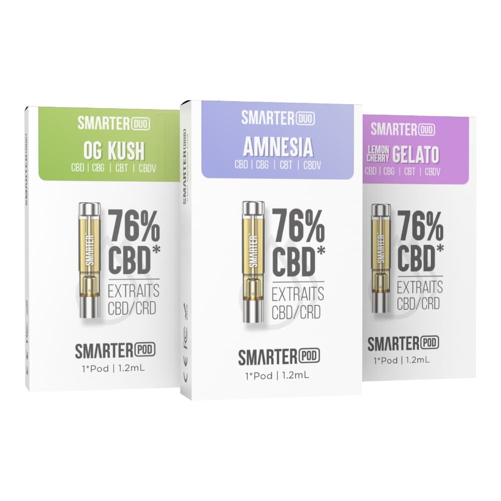 Pods Smarter Duo CBD CRD Gelato, OG Kush and Amnesia